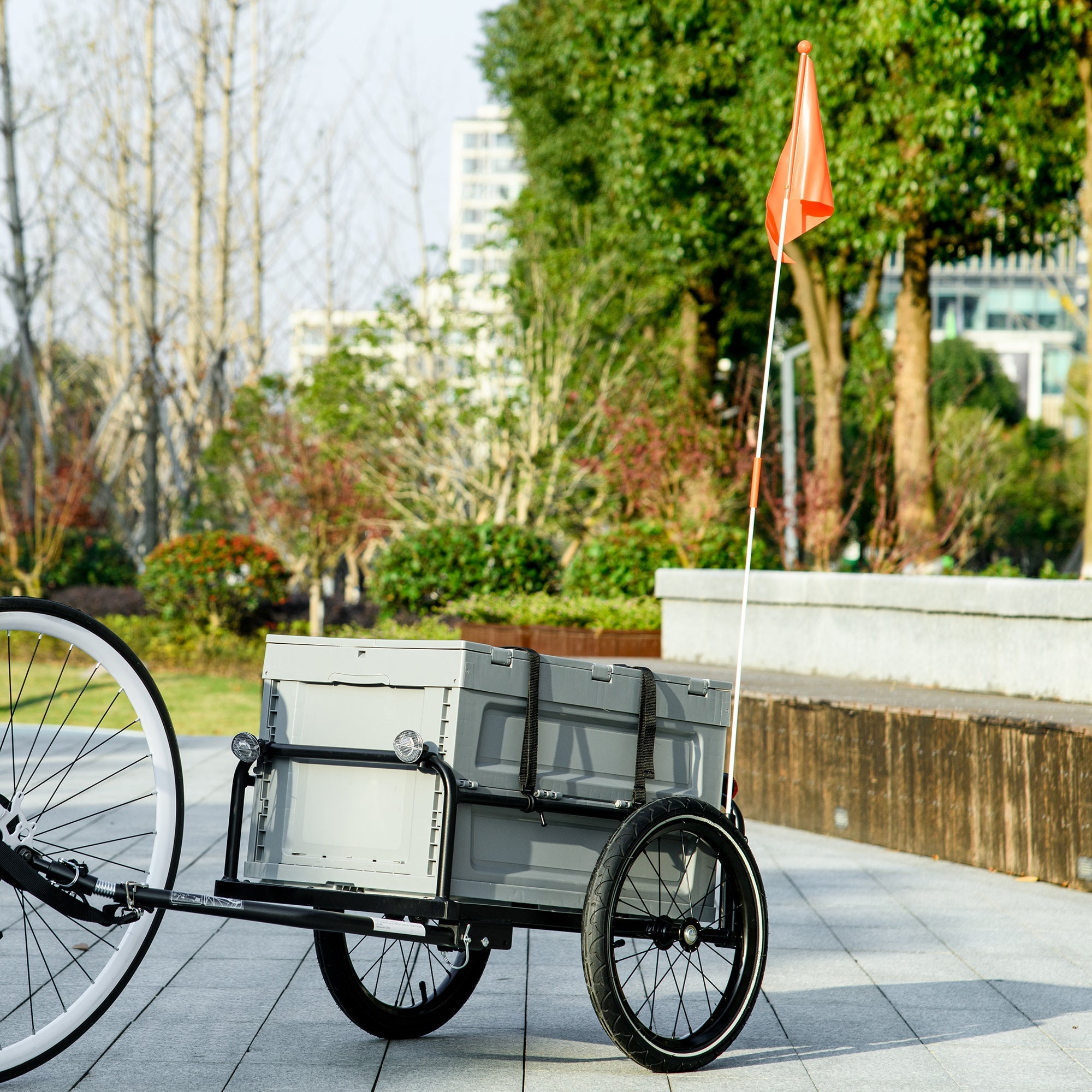 Aosom Steel Trailer for Bike, Bicycle Cargo Trailer with Storage Box, Folding Frame and Safe Reflectors, Max Load 88LBS 