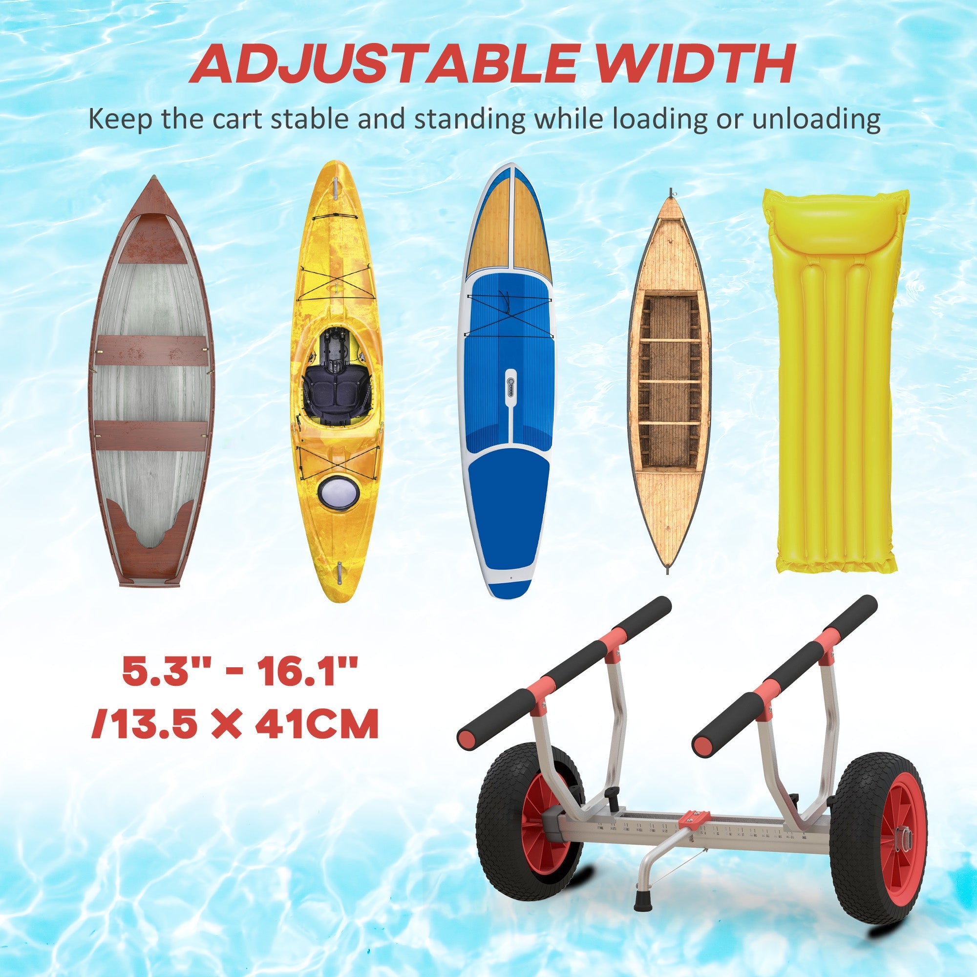 Soozier Kayak Cart Dolly Adjustable Width Transport Red 
