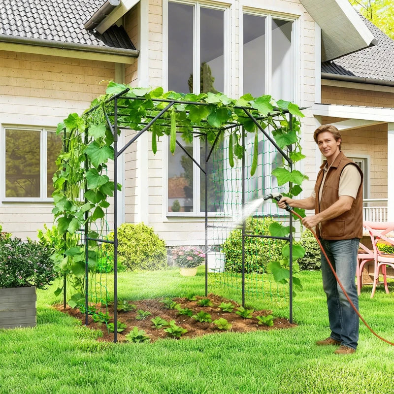 Garden Arch Trellis, 6.4FT Tall Metal Plant Support Trellis Archway with Climbing Net for Climbing Plants