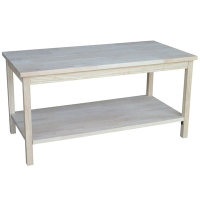 Unfinished Solid Wood Rectangular Coffee Table with Bottom Shelf - Free Shipping 
