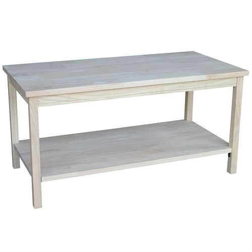 Unfinished Solid Wood Rectangular Coffee Table with Bottom Shelf - Free Shipping