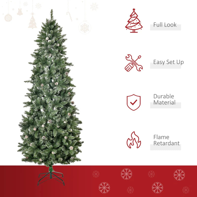 HOMCOM 7.5FT Prelit Snow Flocked Christmas Tree with Warm White LED Lights, Artificial Holiday Decoration 