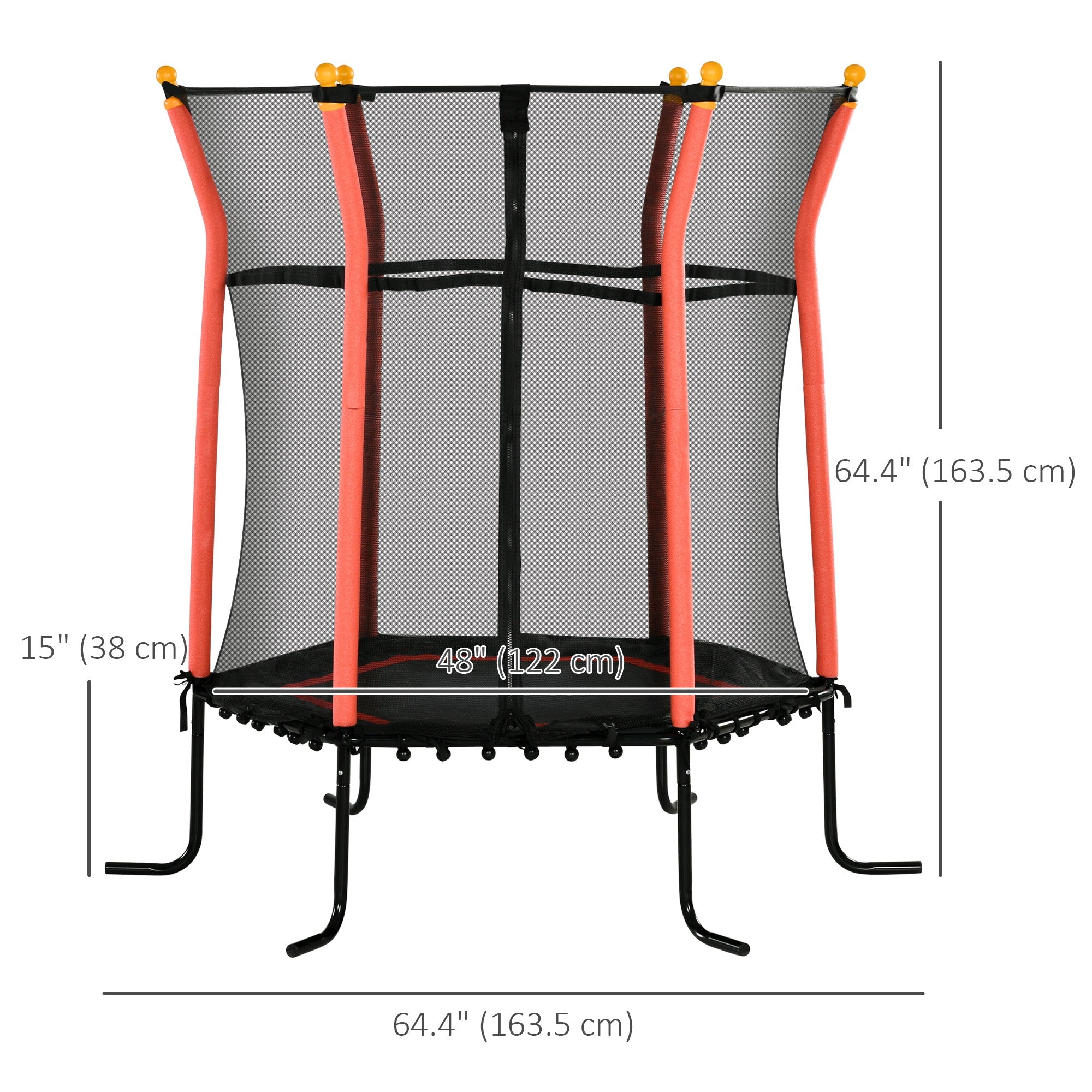 Soozier 64" Kids Trampoline Indoor/Outdoo with Enclosure Net Elastic Thick Padded Pole Gift for Ages 3-10 Years Old Red 