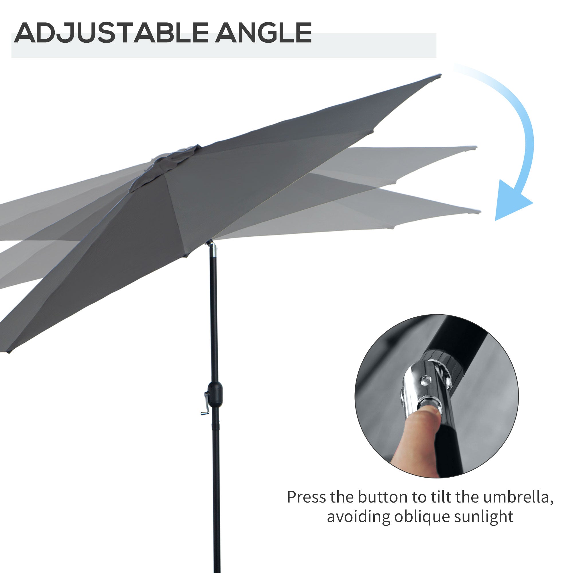 Outsunny 10'x 8' Steel Frame Patio Sun Umbrella Round Market Garden Parasol Outdoor Canopy Grey 