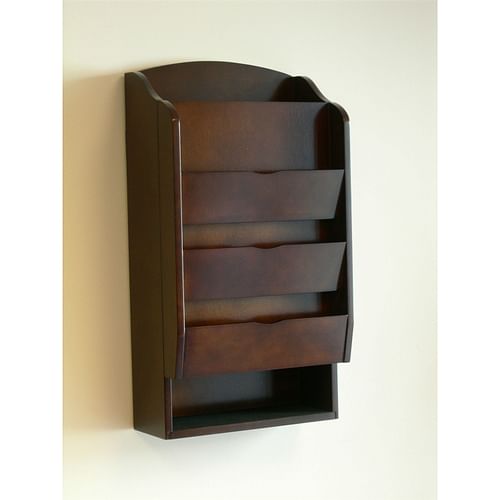 Door / Wall Mount Organizer Letter Holder Mail Sorter in Dark Walnut - Free Shipping 