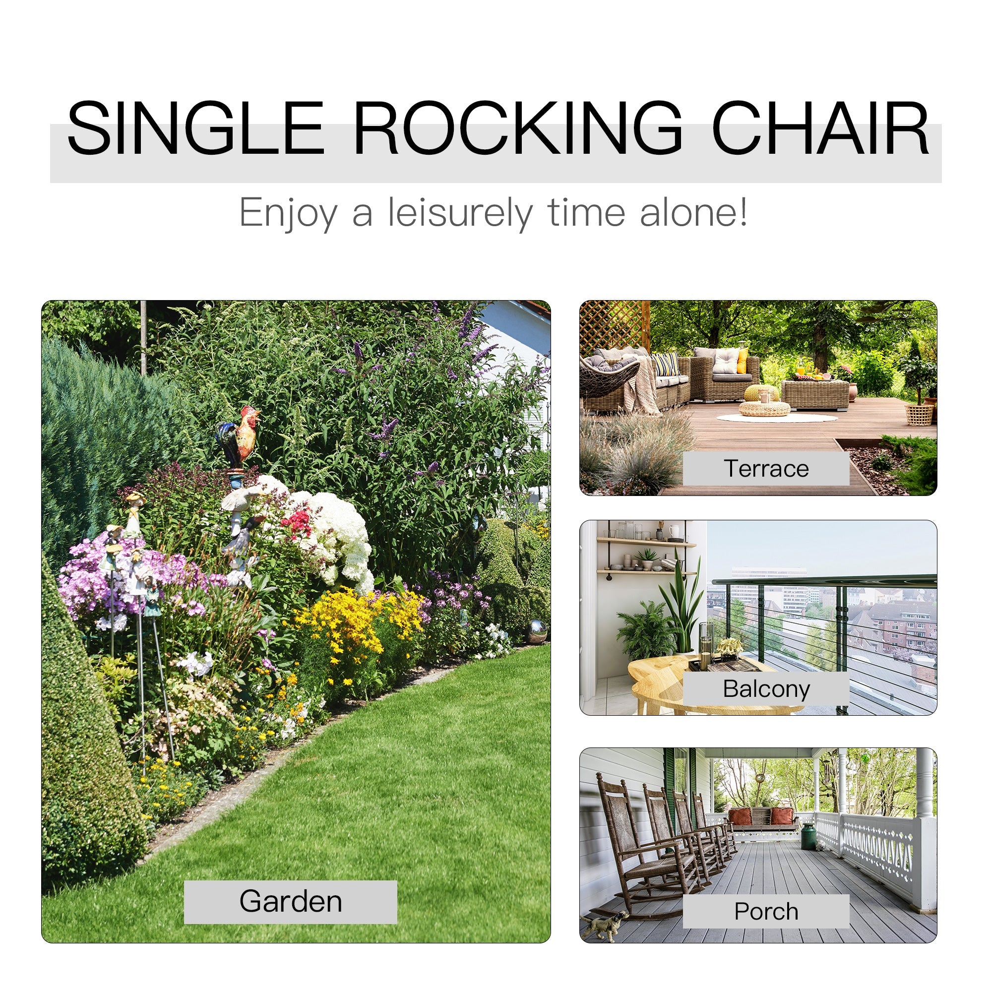 Outsunny Patio Rocking Chair Non-slip Porch Rocker for Balcony Garden Terrace Bamboo White 