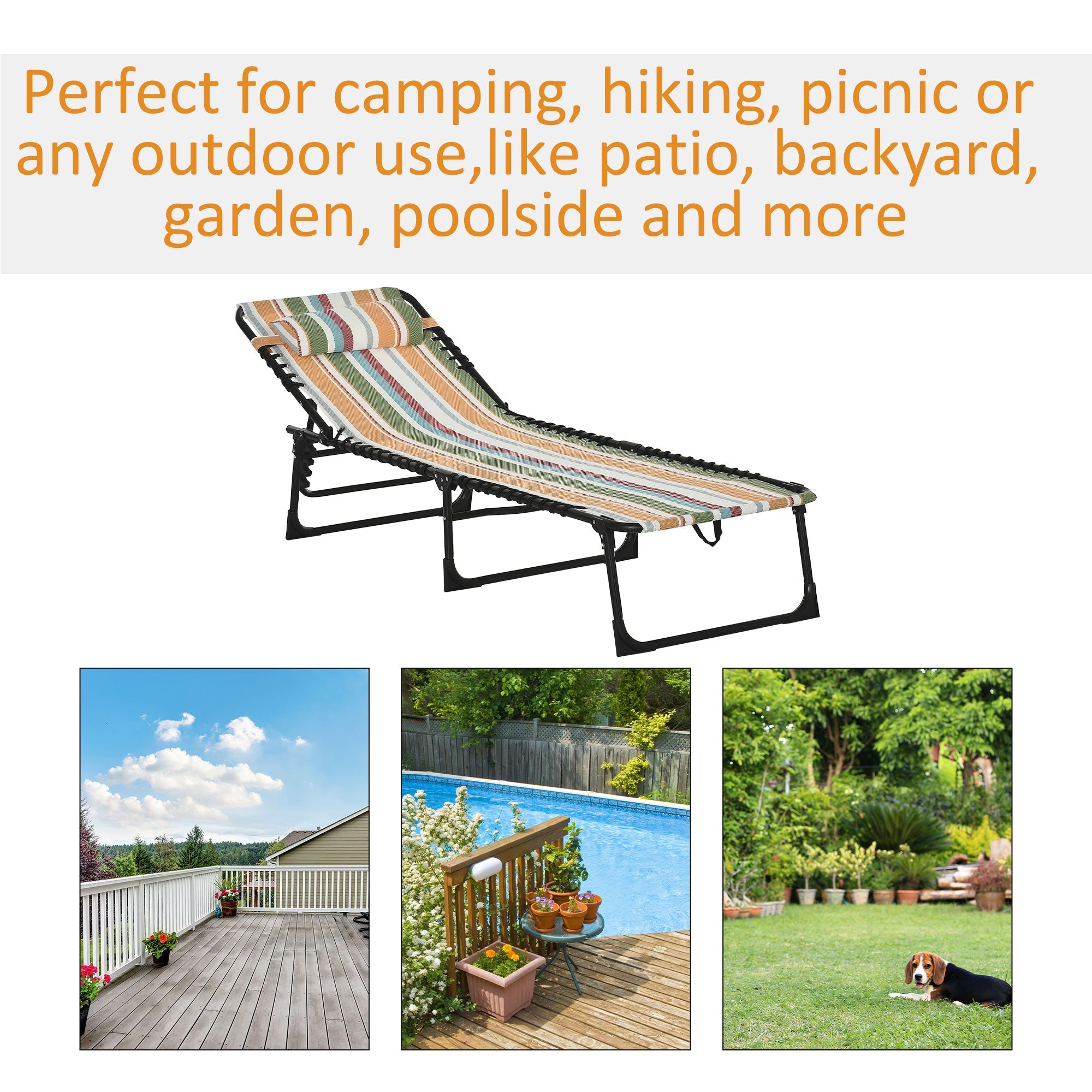 Outsunny Portable Folding Beach Bed 4-Level Adjustable Recliner Lounger Cot Multicolored Lightweight for Camping 