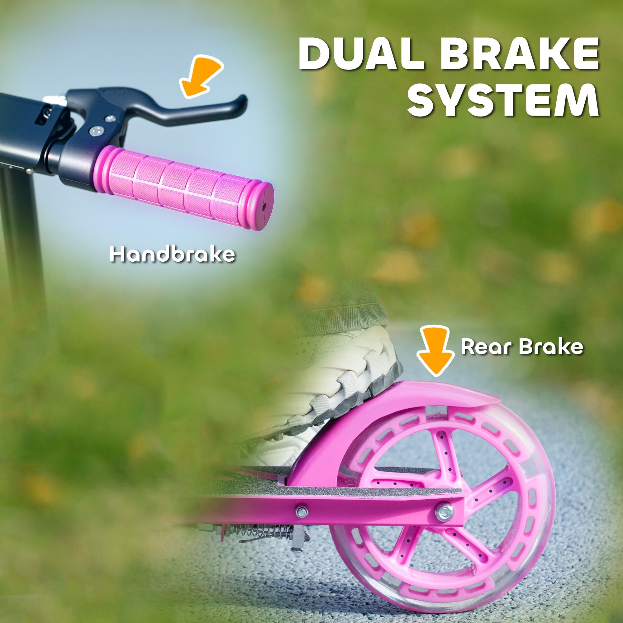 Qaba Scooter for Kids Ages 3-8 with Light Up Wheels, Adjustable Handlebar, Rear Brake & Handbrake for Girls and Boys, Pink 