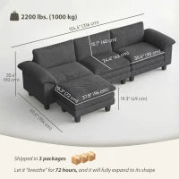 HOMCOM L-Shaped Sectional Sofa with Deep Seats, Movable Ottoman & Pillow-Top Armrests, Contemporary Corduroy Couch – Blue