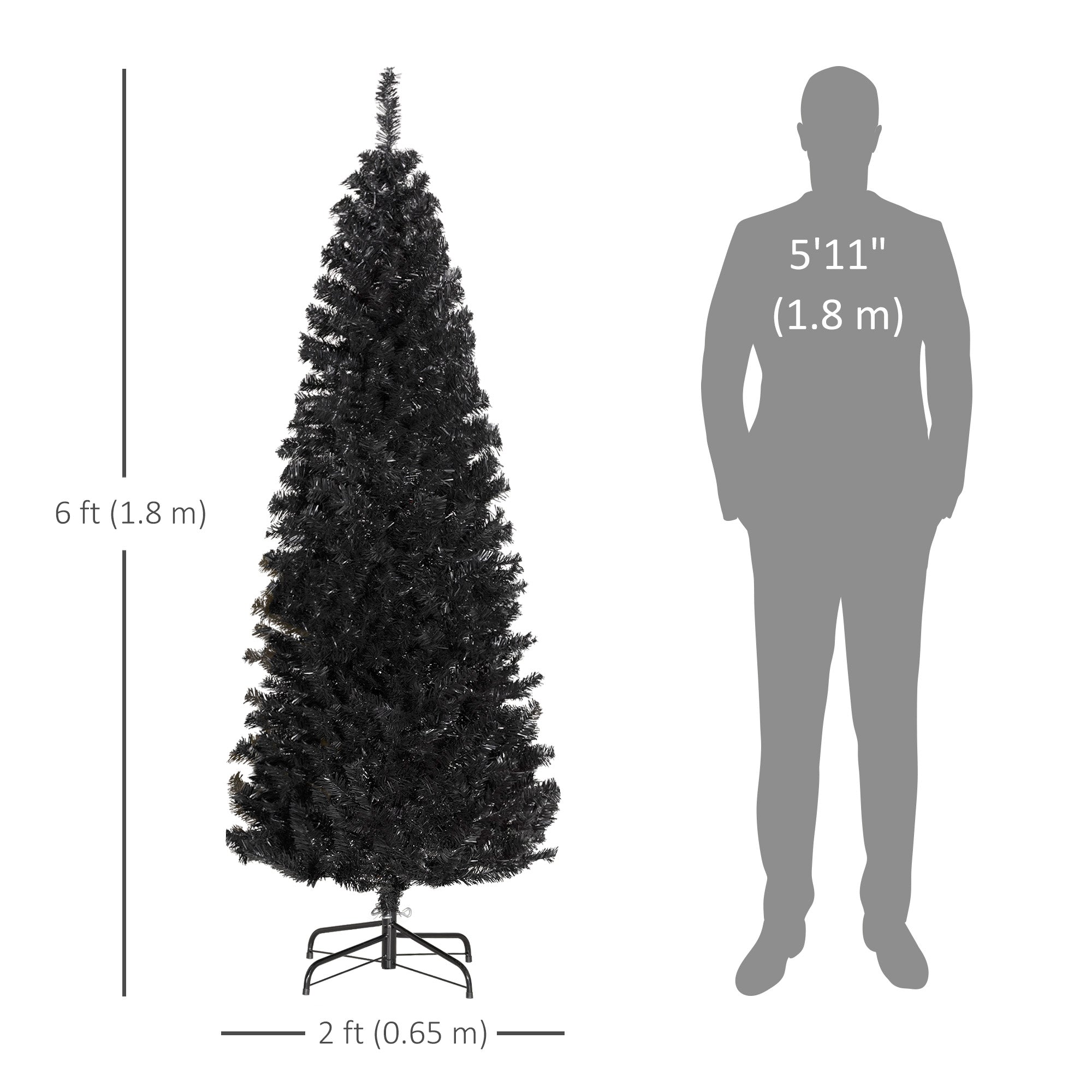 HOMCOM 6FT Pencil Christmas Tree, Artificial Christmas Tree with Automatic Open for Home Party, Black 