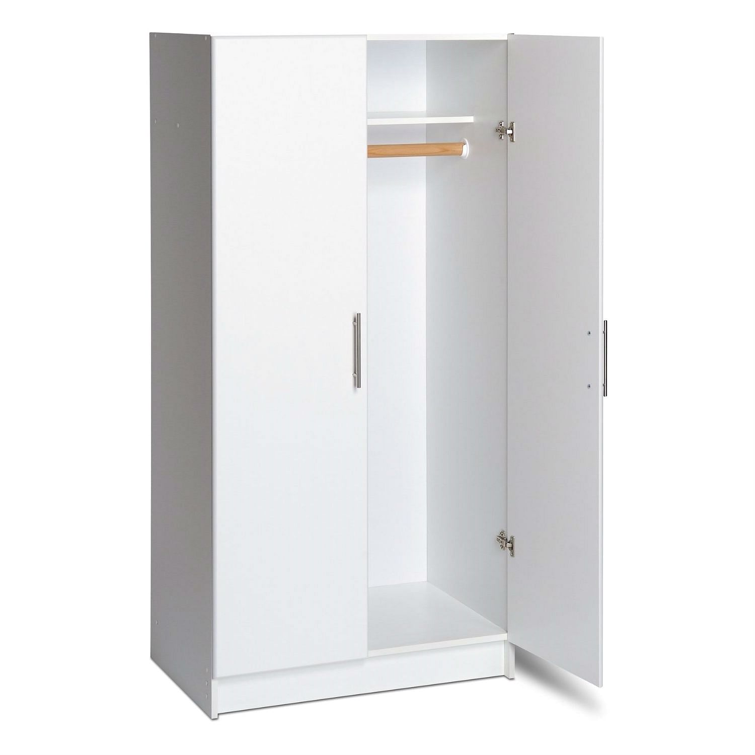 White 2-Door Wardrobe Cabinet with Hanging Rail and Storage Shelf - Free Shipping