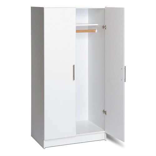 White 2-Door Wardrobe Cabinet with Hanging Rail and Storage Shelf - Free Shipping