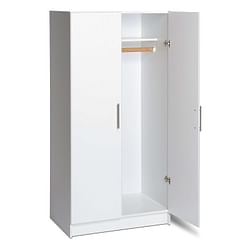 White 2-Door Wardrobe Cabinet with Hanging Rail and Storage Shelf - Free Shipping 