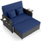 PE Wicker Outdoor Daybed with 4-Level Adjustable Backrest and Storage Ottoman-Navy
