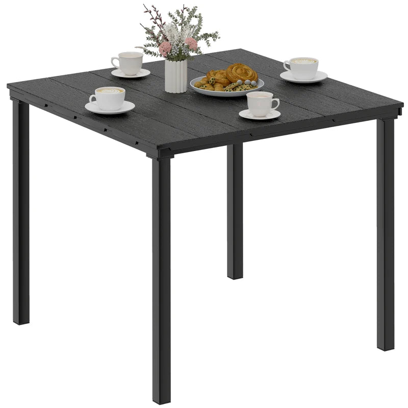 Outdoor Dining Table for 4, Square HDPE Patio Table with Metal Legs for Garden, Backyard, Balcony, Deck, Black