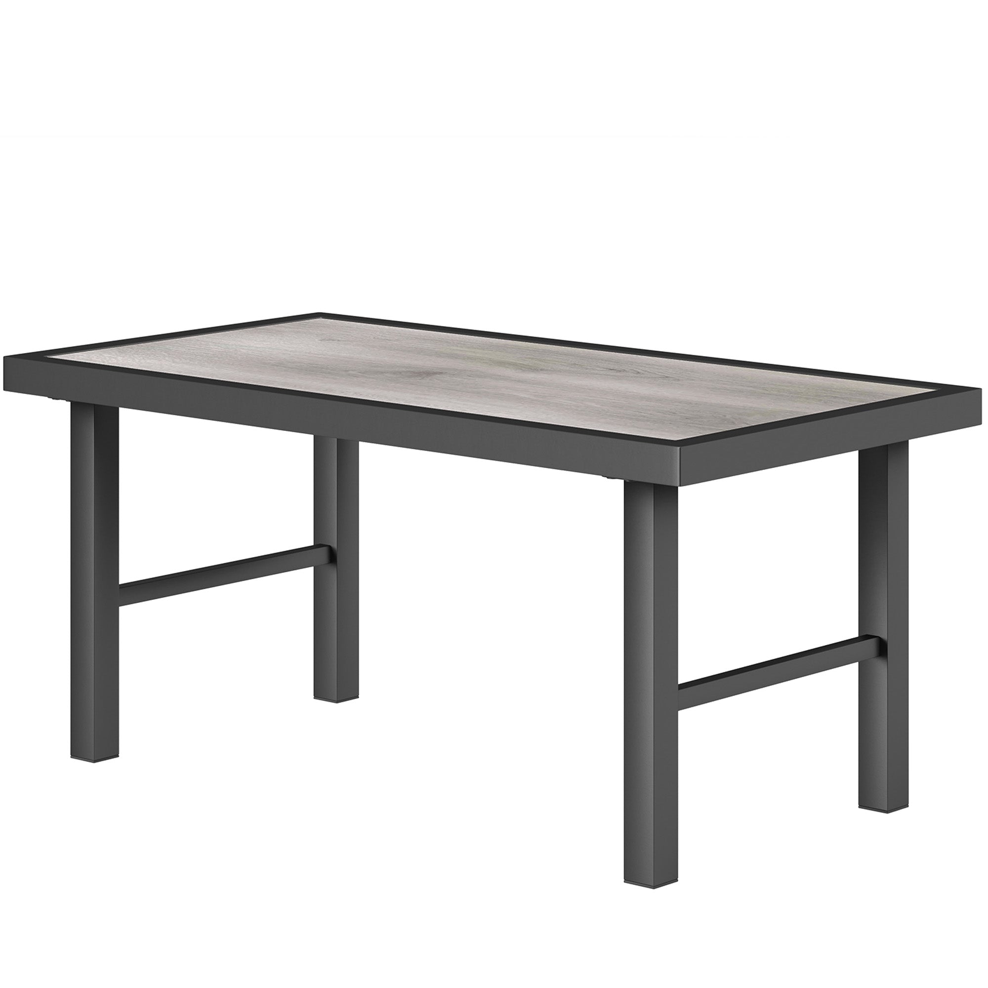 Outsunny Outdoor Side Table with SPC Woodgrain Tabletop, Metal Patio Coffee Table for Outside Garden, Distressed Grey 