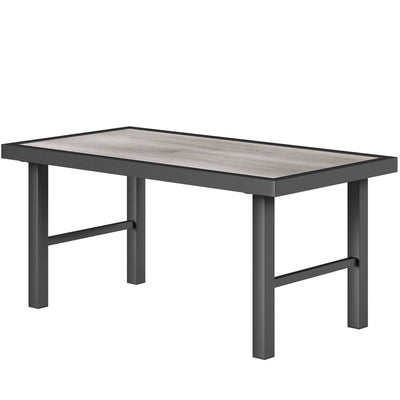 Outsunny Outdoor Side Table with SPC Woodgrain Tabletop, Metal Patio Coffee Table for Outside Garden, Distressed Grey 