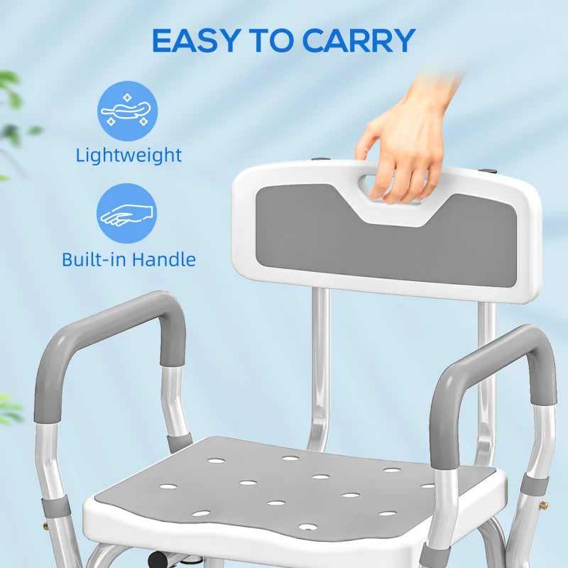 Adjustable Shower Chair with Arms Back and Padded Seat, Light Grey
