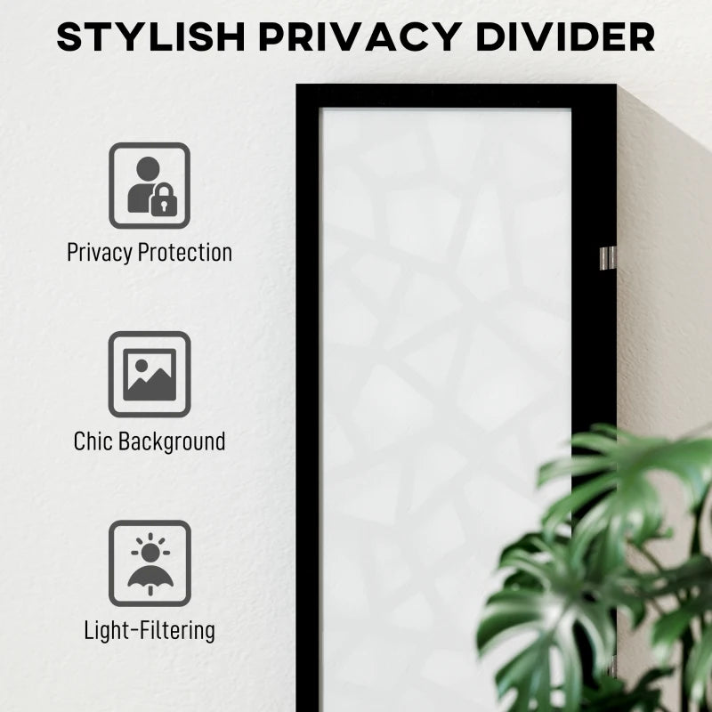 6 Panel Room Divider, 5.6 FT Lightweight Folding Privacy Screen with Geometric Pattern for Living Room, Bedroom, Black