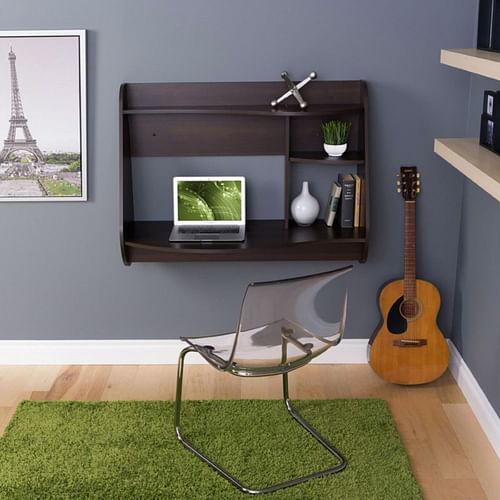 Espresso Wall-Mount Modern Floating Desk for Laptop Computer or Tablet - Free Shipping 