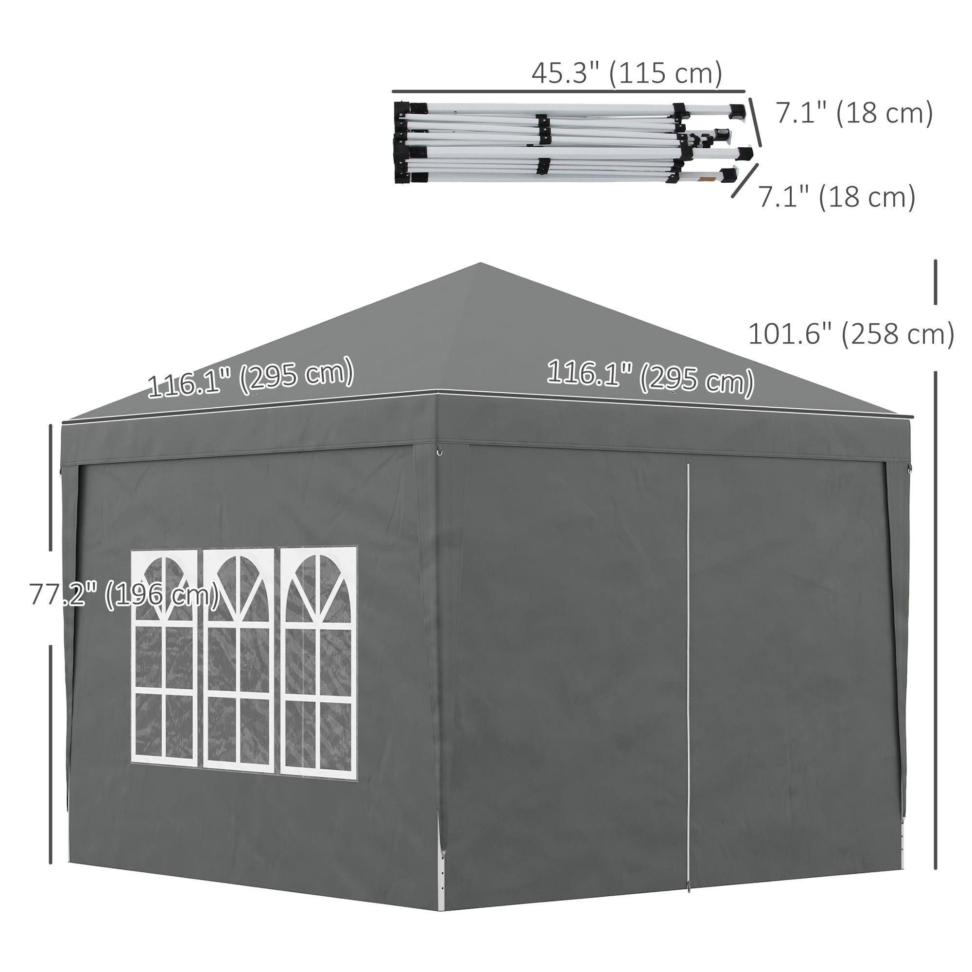Outsunny 10'x10' Outdoor Pop Up Party Tent Wedding Gazebo Canopy with Carrying Bag (Dark Grey) 