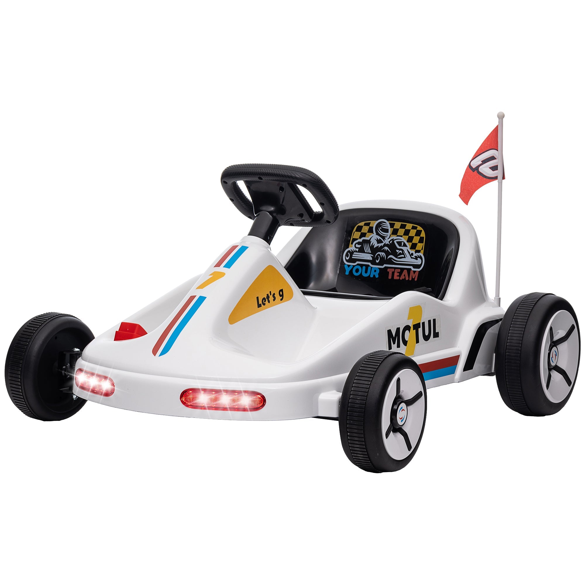 Qaba 6V Electric Go Kart for Aged 3-5 Kids with Music, Light, Horn, White 