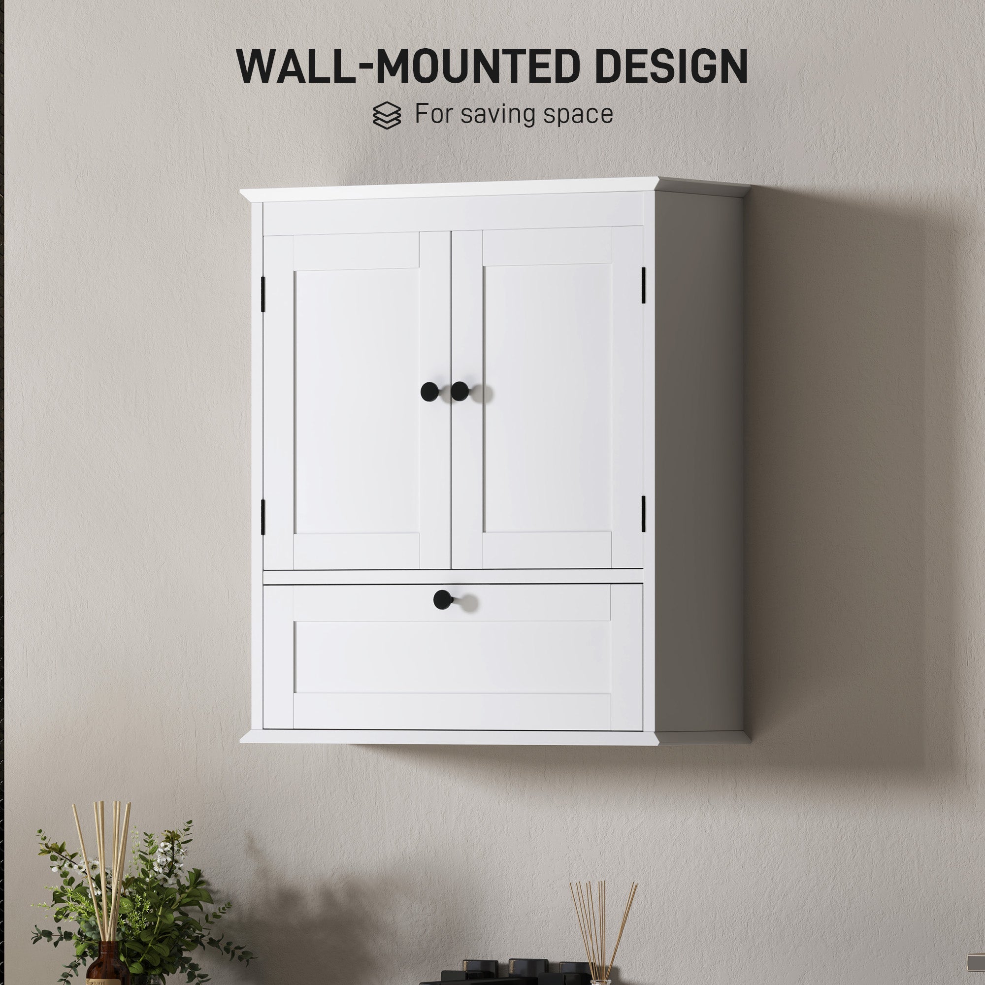 HOMCOM Medicine Cabinet with Adjustable Shelf, Bathroom Wall Cabinet Bathroom Cabinet with Recessed Panels, White 