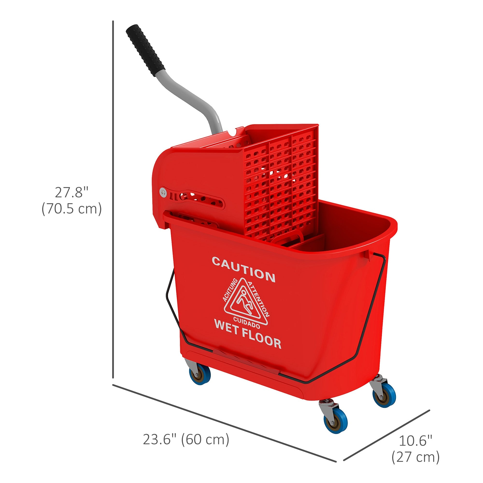HOMCOM Mop Bucket with Wringer, Mop Bucket on Wheels for Floor Cleaning, 5 Gallon, Separate Dirty and Clean Water, Red 