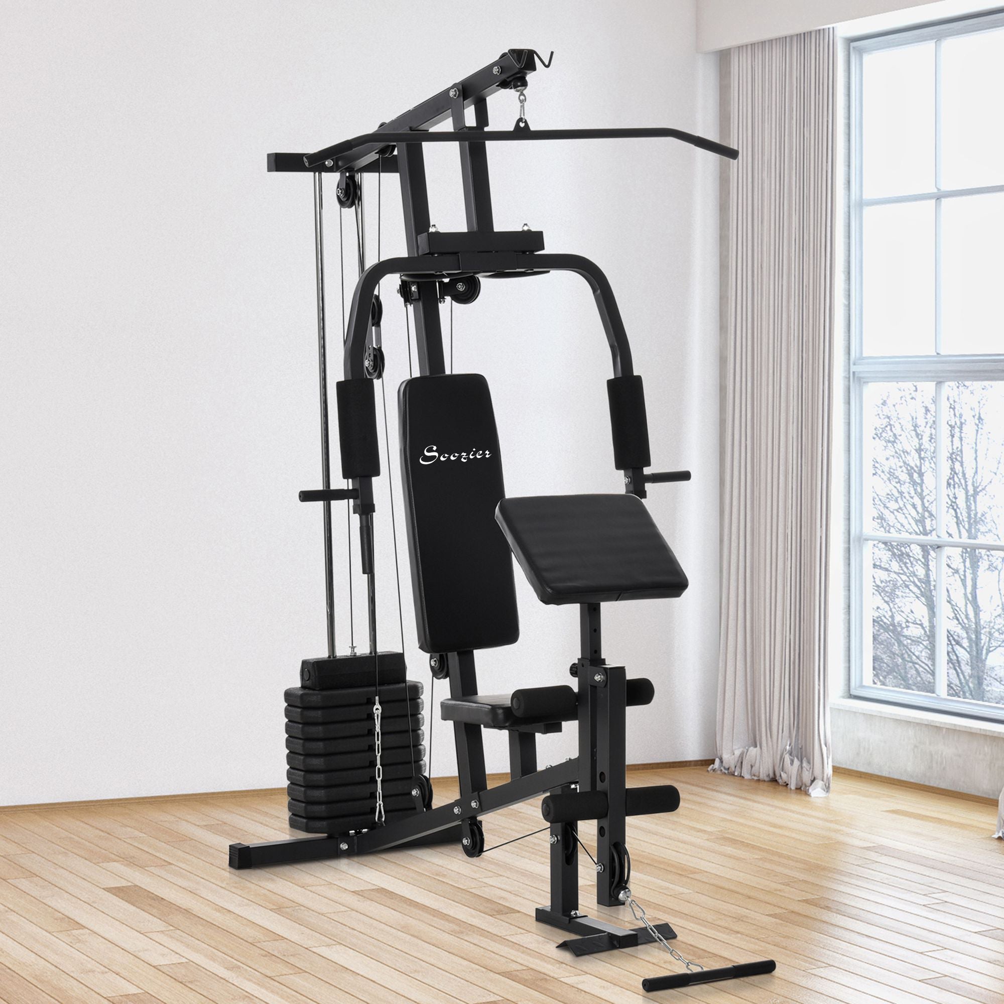 Soozier Multifunction Home Power Exercise Gym System Weight Training Exercise Workout Station Fitness Strength Machine for Whole Body 