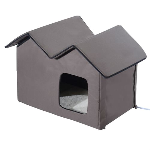 Heated Water-proof Double Wide Outdoor Cat Dog House Foldable Brown - Free Shipping 