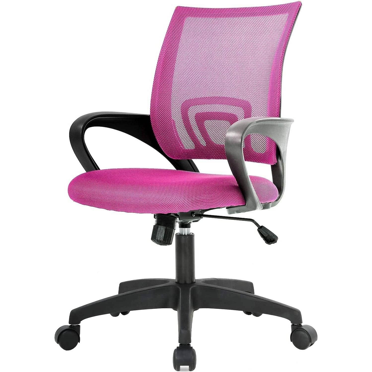 Pink Modern Mid-Back Ergonomic Mesh Office Desk Chair with Armrest on Wheels - Free Shipping 