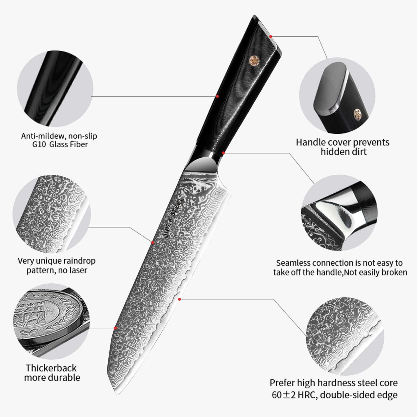 Hagakure 20 - Japanese Santoku Knife 8" - VG10 Damascus Steel 