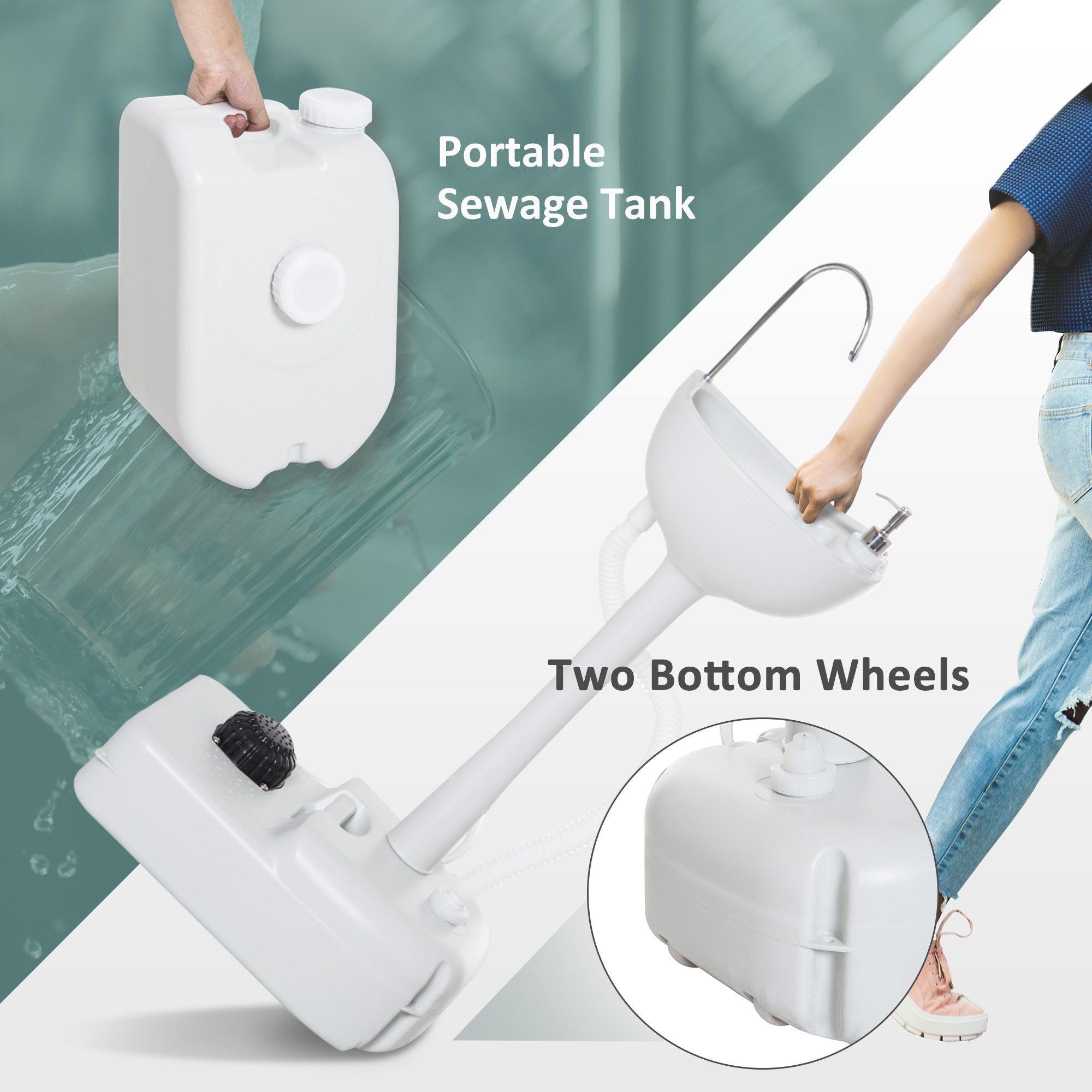 Outsunny Portable Camping Hand Wash Station Sink with 17L Fresh Water Tank 24L Waste Tank Soap Dispenser Outdoor 
