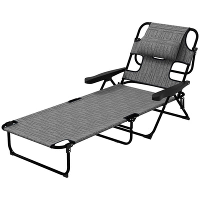 Outsunny Mixed Grey Outdoor Chaise Lounge Chair with 4-positions Reclining Back Portable Folding Sun Lounger 