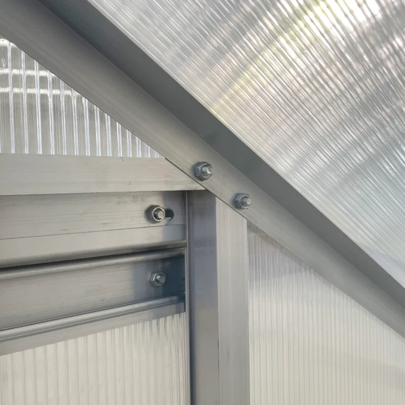 6' x 4' Aluminum Lean-to Greenhouse Polycarbonate Walk-in Garden Greenhouse with Adjustable Roof Vent, Rain Gutter and Sliding Door for Winter, Clear