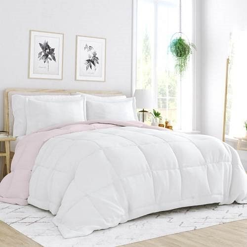 Twin/Twin XL 2-Piece Microfiber Reversible Comforter Set Blush Pink and White - Free Shipping