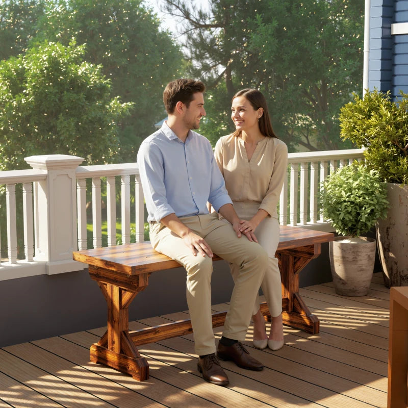 Rustic Outdoor Wooden Bench, Backless Garden Bench Patio Loveseat with X-Shape Base for Porch, Park, Carbonized