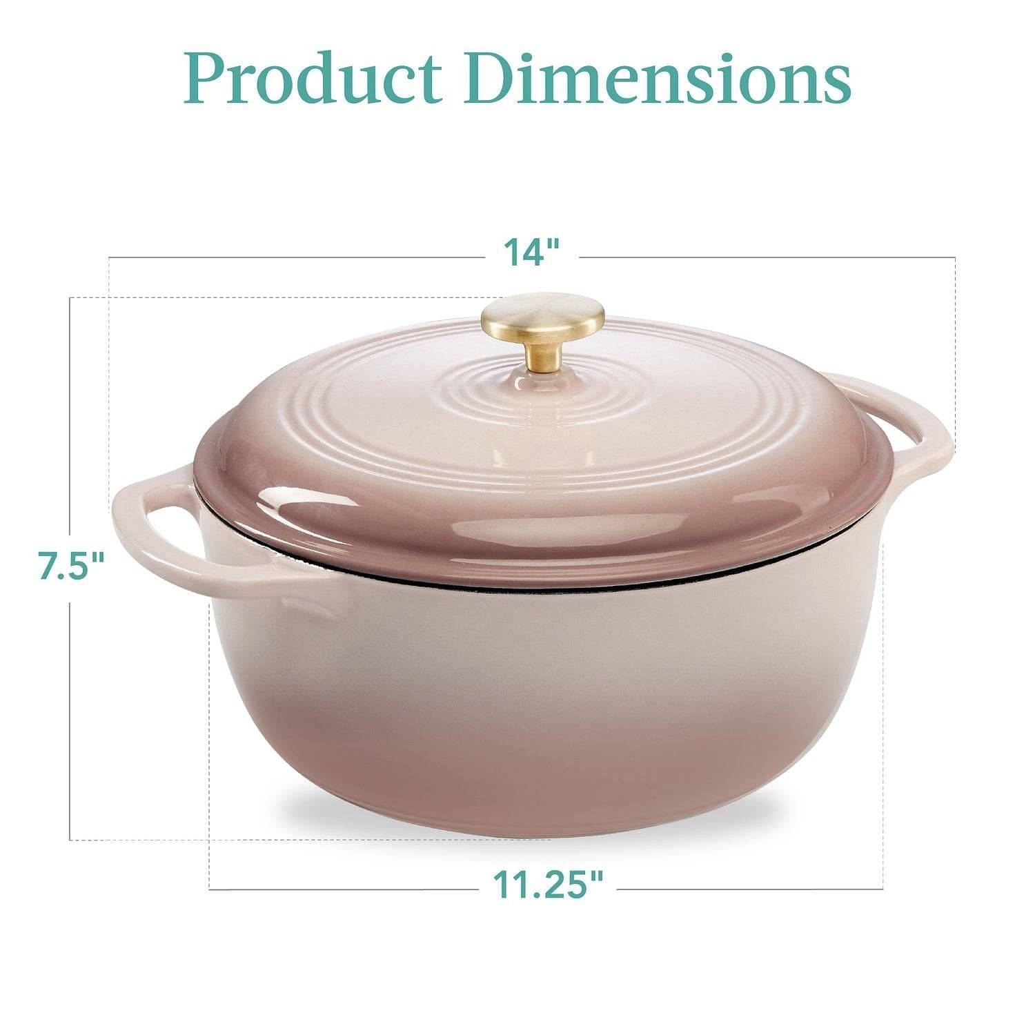 6 Quart Large Pink Beige Off-White Enamel Cast-Iron Dutch Oven Kitchen Cookware - Free Shipping 