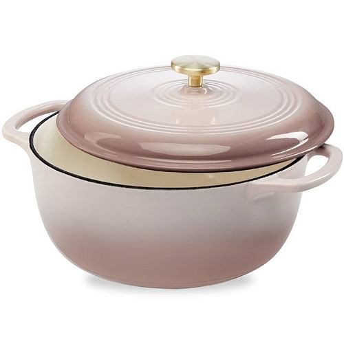 6 Quart Large Pink Beige Off-White Enamel Cast-Iron Dutch Oven Kitchen Cookware - Free Shipping 