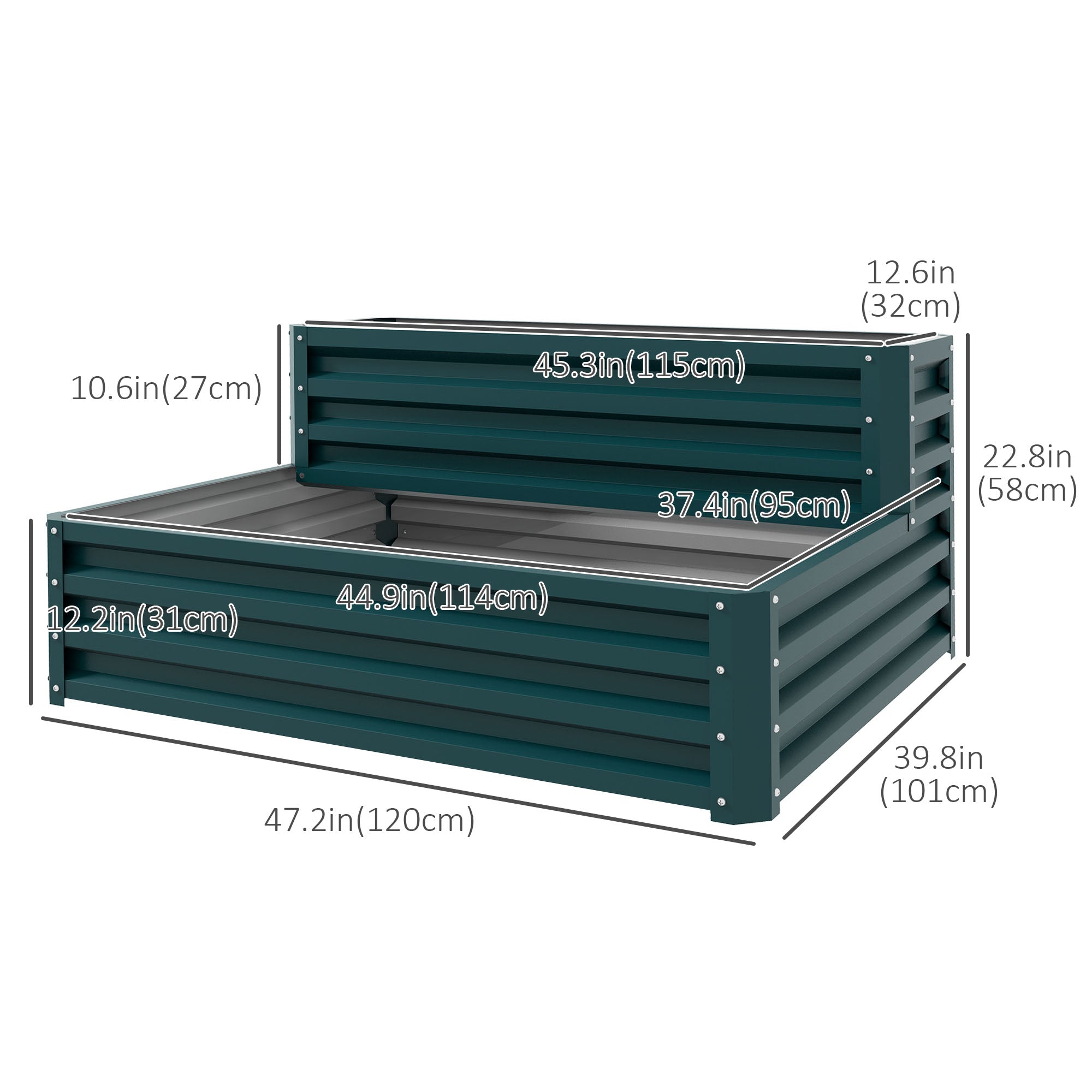 Outsunny 2-Tier Galvanized Raised Garden Bed: 47"x40"x23" Steel Planter Box for Veggies, Flowers & Herbs in Green 