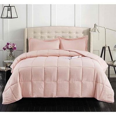 Queen Size Pink 3 Piece Microfiber Reversible Comforter Set - Free Shipping 