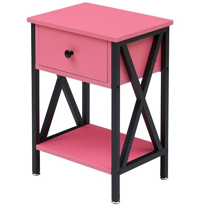 Set of 2 - 1-Drawer Nightstand Bedside Table in Pink and Black - Free Shipping