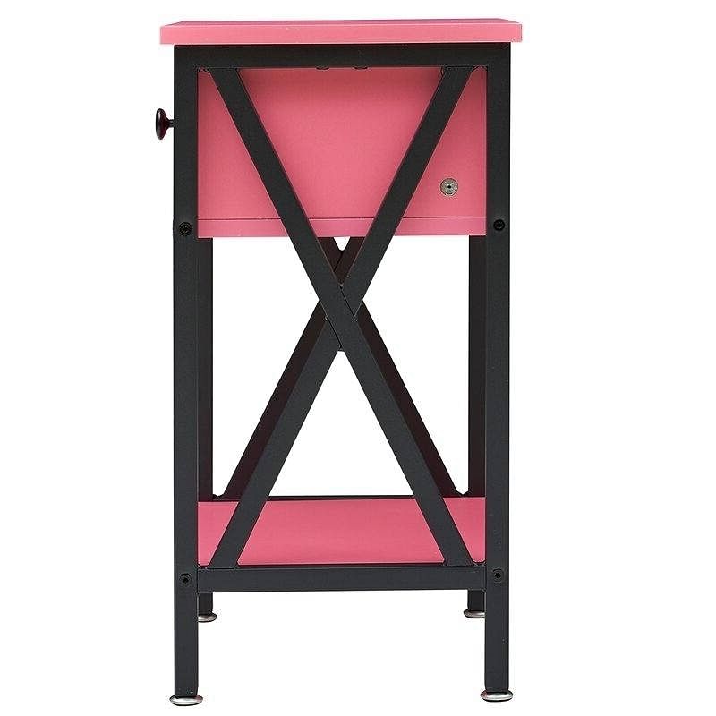 Set of 2 - 1-Drawer Nightstand Bedside Table in Pink and Black - Free Shipping