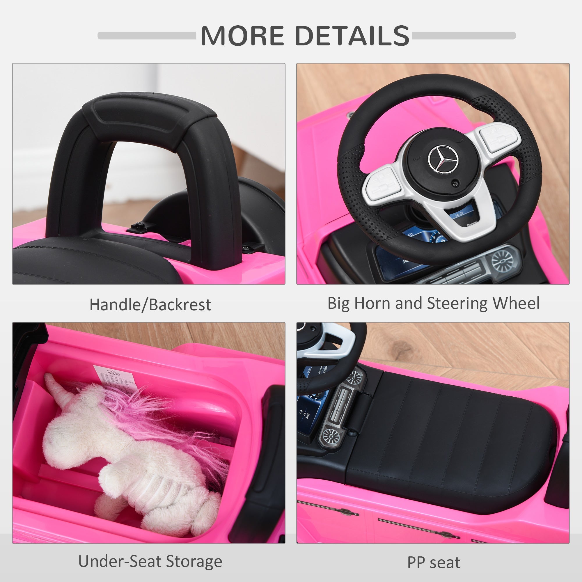 Aosom Luxury Cruiser: Baby Toddler Push Car, Mercedes-Benz G350 Licensed, Foot-to-Floor Ride-On, Pink 