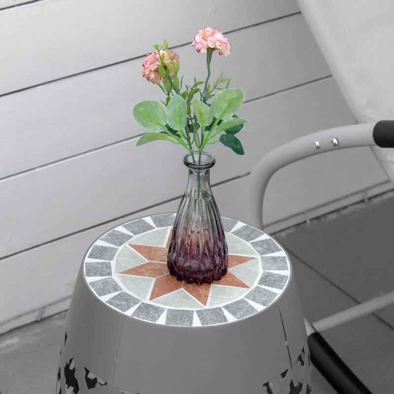 Ceramic Decorative Garden Stool, 12" Drum Outdoor Stool Side Table Plant Stand for Outdoor Indoor, Grey