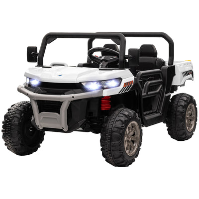 Aosom 12V Ride-On Car 2-Seater Electric Bucket Shovel Remote Control Spring Suspension Horn Music White 