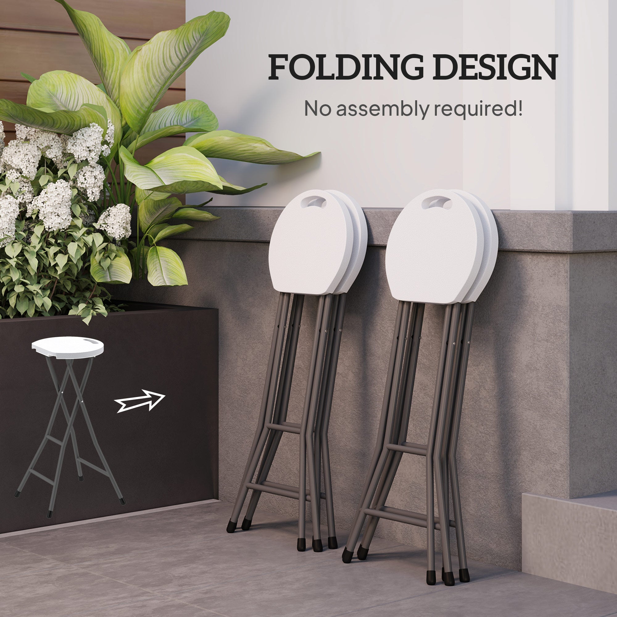 Outsunny Set of 4 Folding Outdoor Bar Stools, 29" Counter Height Stools with Handle, Indoor Outdoor Stool Chair with Footrest 