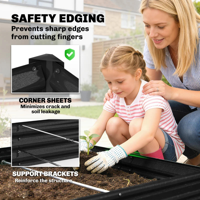 8 x 4 x 1ft Galvanized Raised Garden Bed, Reinforced Outdoor Planter Box with Open Bottom, Black