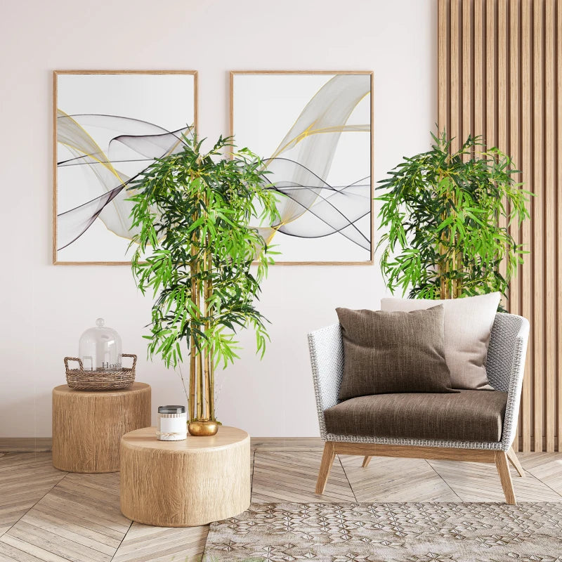 Set of 2 5FT Artificial Tree Bamboo Tree Fake Plants in Pot for Home Office Living Room Decor, Green
