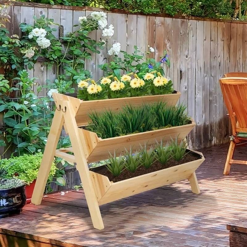 3-Tier A Frame Fir Wood 3 Elevated Planter Box Raised Garden Bed - Free Shipping 